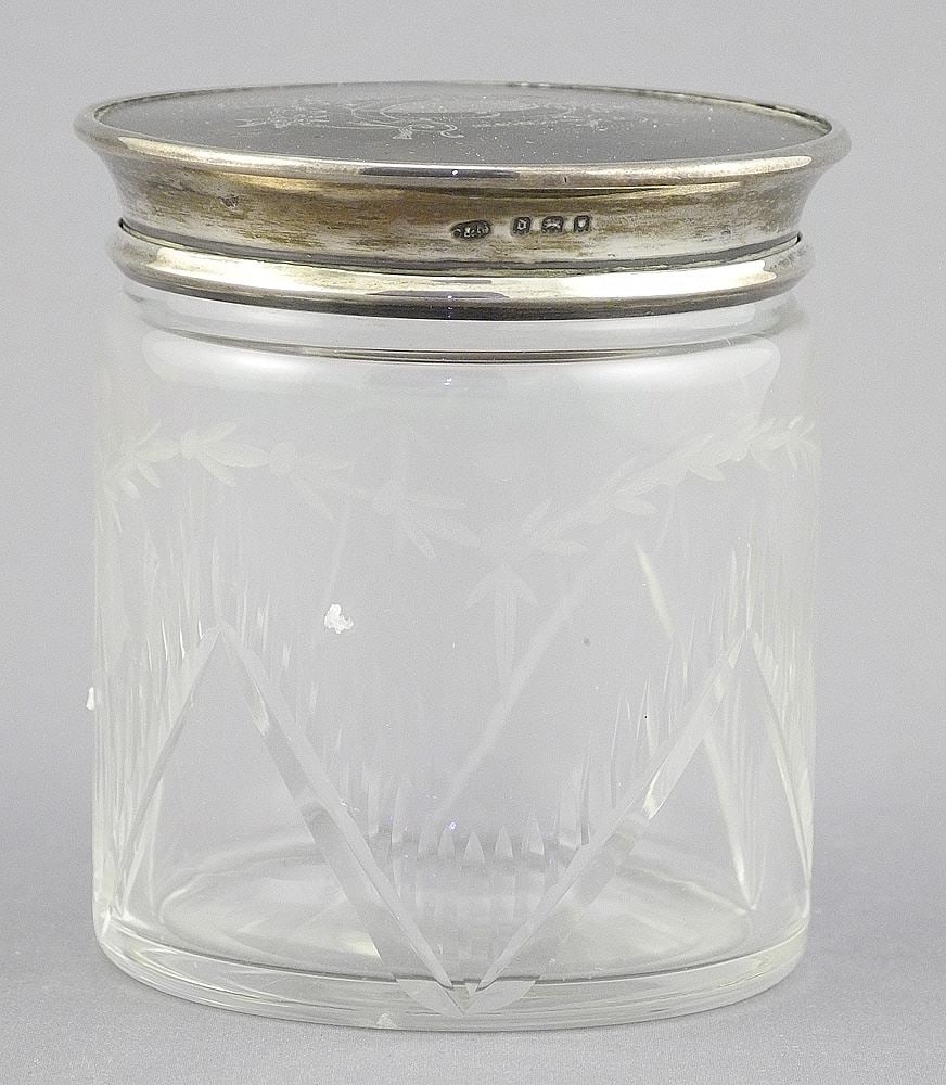 Hallmarked Silver & Shell Dresser Jar, 2 7/8"h, (top 23g), NO EXPORT. (1 of 2)