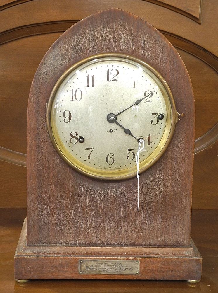 Seth Thomas Mahogany Mantle Clock, C.1917 with Canadian Regimental Inscription, 14 3/4". (1 of 5)