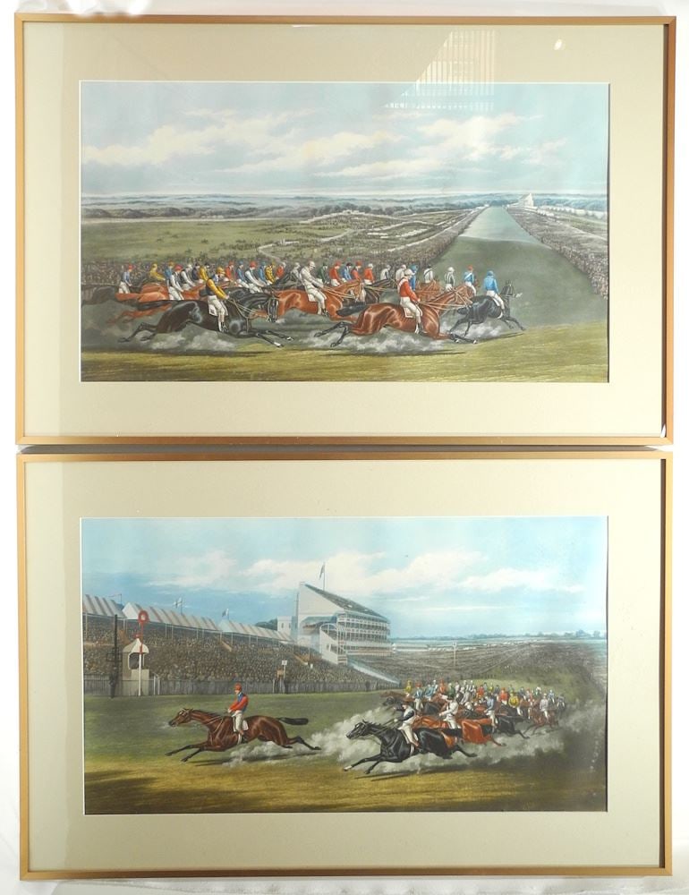 Pair of Lithographs Painted by H (Henry Thomas) Alken, Sight 17 x 30" , "Horse Racing".: Pair of Lithographs Painted by H (Henry Thomas) Alken, Sight 17 x 30" , "Horse Racing".