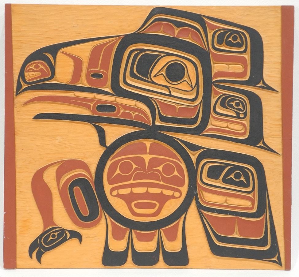 Haisla Plaque Monogram H.R (Henry Robertson), 10 5/8 x 11 1/2", "Raven".: Haisla Plaque Monogram H.R (Henry Robertson), 10 5/8 x 11 1/2", "Raven".