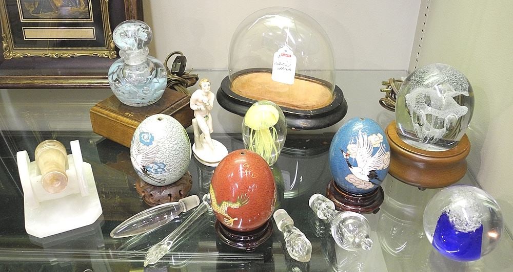 Collection of Chinese Paper Weights/ Scent Bottle/Illuminators/Glass Cloche/Porcelain Figure. (1 of 1)