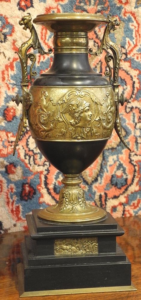 Mid 19th C. Slate & Brass Renaissance Revival Urn, 13 1/2"h.: Mid 19th C. Slate & Brass Renaissance Revival Urn, 13 1/2"h.