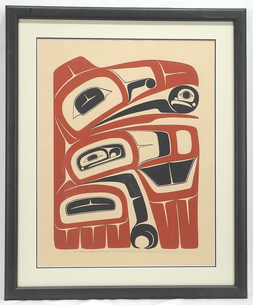 Serigraph signed Freda Diesing, 17 x 13", "Raven Holding The Sun" #43/100. (1 of 3)