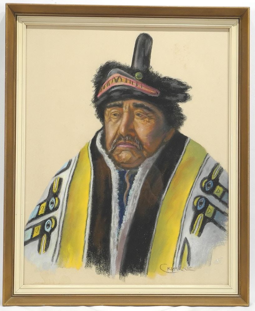 Pastel signed Crumrine (Nina), 23 1/2 x 18 1/2", "Tlingit Indian". (1 of 3)
