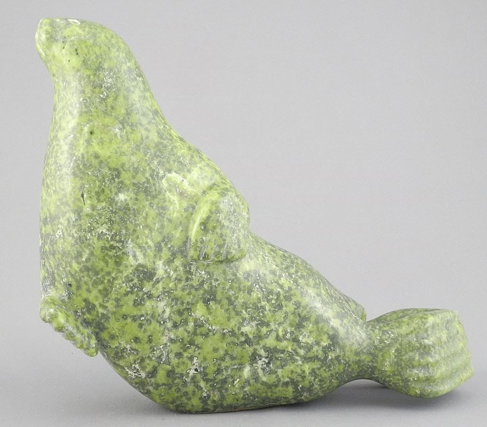 Inuit Greenstone Seal Carving, 8"h, (base obscured). (1 of 3)