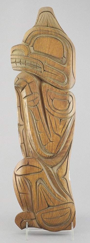 Coast Salish Plaque signed Louis Bob, 18 1/2"h, "Bear".: Coast Salish Plaque signed Louis Bob, 18 1/2"h, "Bear".