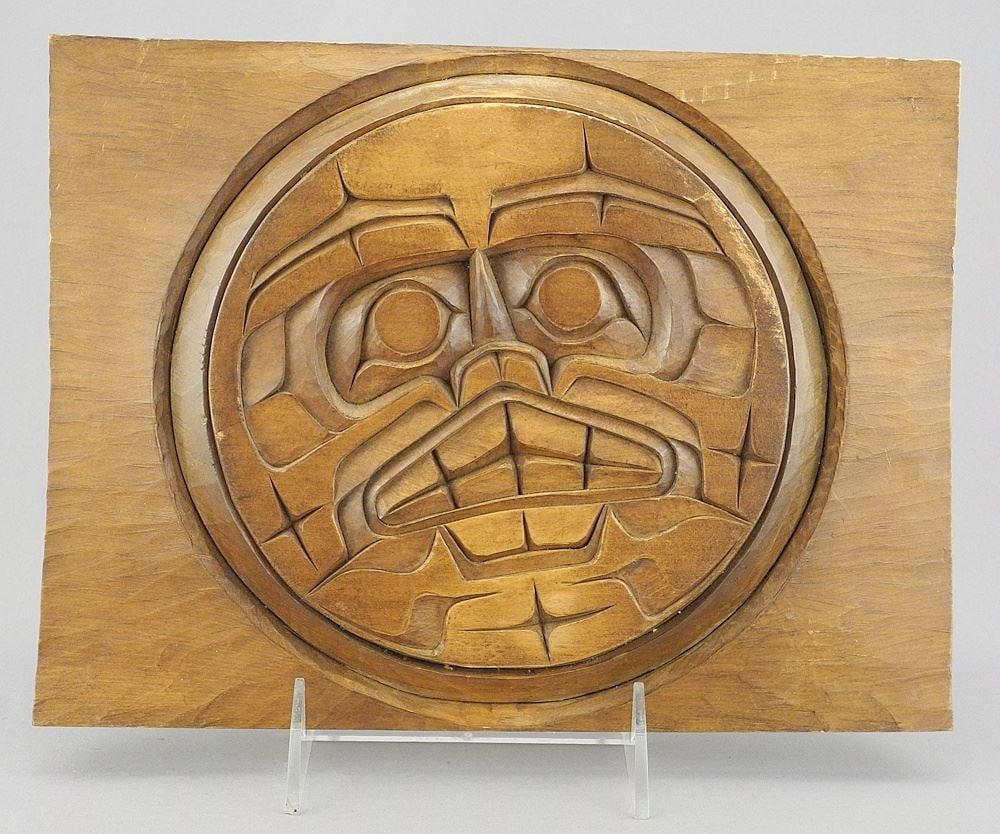 Kyuquot Plaque signed Ed Jules 1991, 7 1/2 x 10", "Moon".: Kyuquot Plaque signed Ed Jules 1991, 7 1/2 x 10", "Moon".