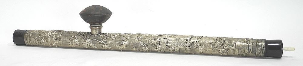 Chinese White Metal Opium Pipe.: Chinese White Metal Opium Pipe.