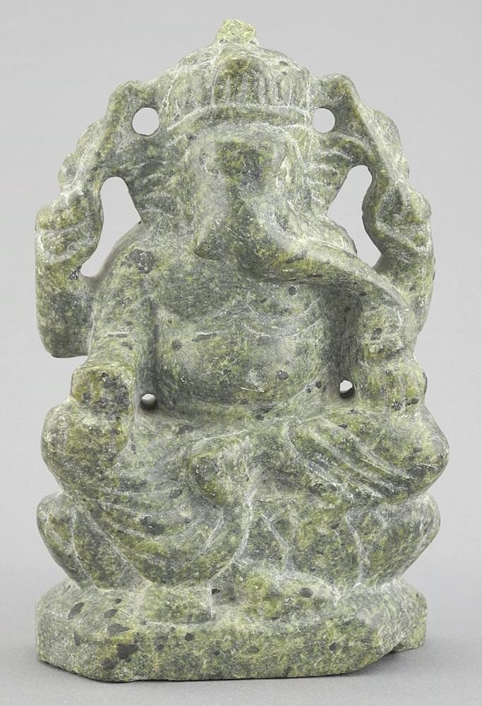 Old South Asian Green Stone Carving of Ganesh, 5 1/4"h, 570g. (1 of 3)