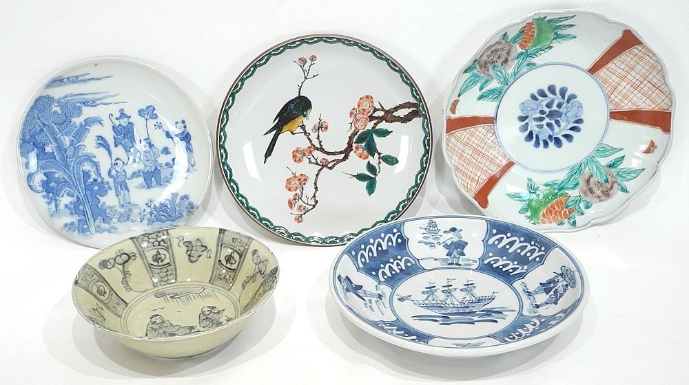 Study Collection of Asian Ceramics Including: "Westerners" Dish, 6 3/4 - 8 3/4" Diameter.: Study Collection of Asian Ceramics Including: "Westerners" Dish, 6 3/4 - 8 3/4" Diameter.