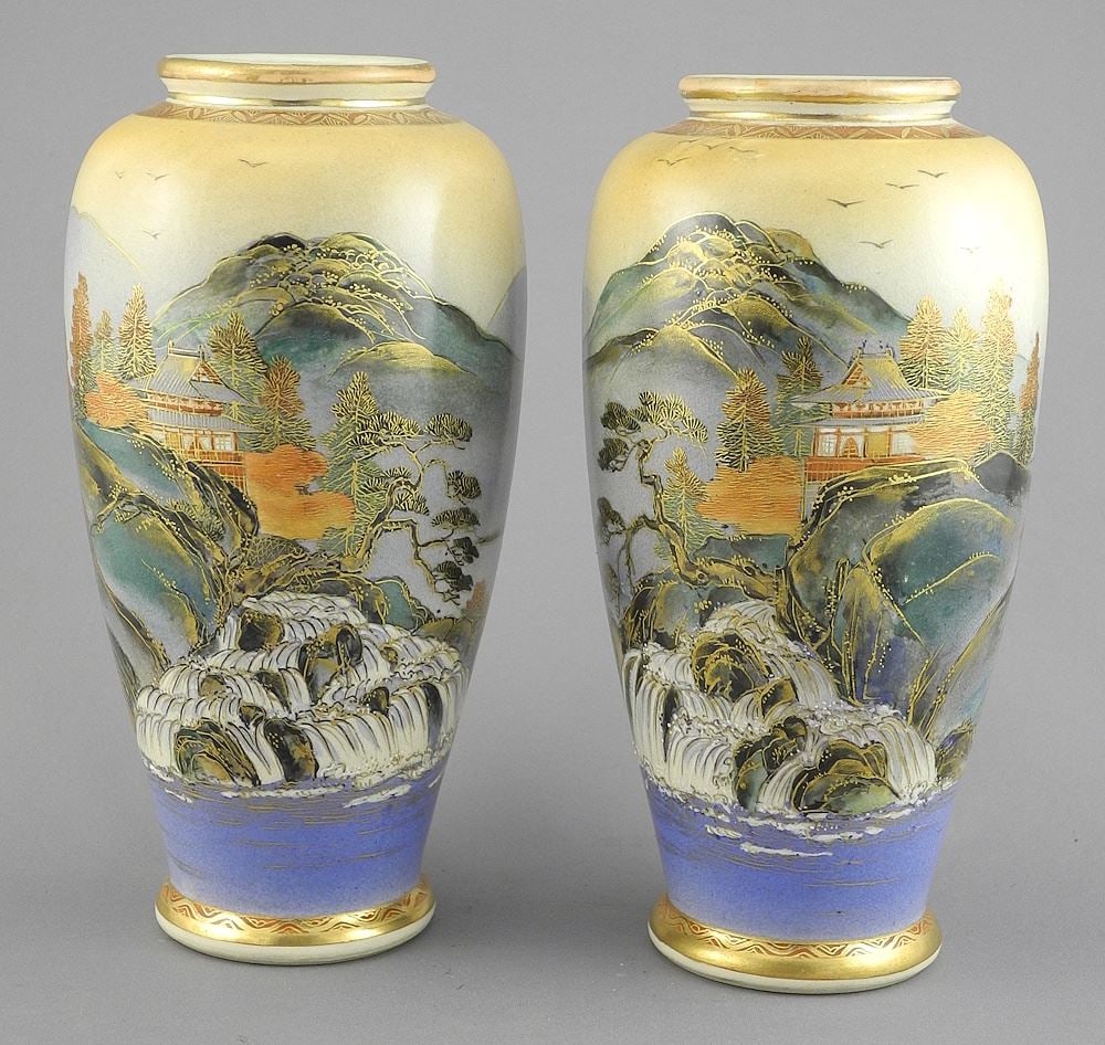 Pair of Japanese Satsuma Pottery Vases, 7"h.: Pair of Japanese Satsuma Pottery Vases, 7"h.