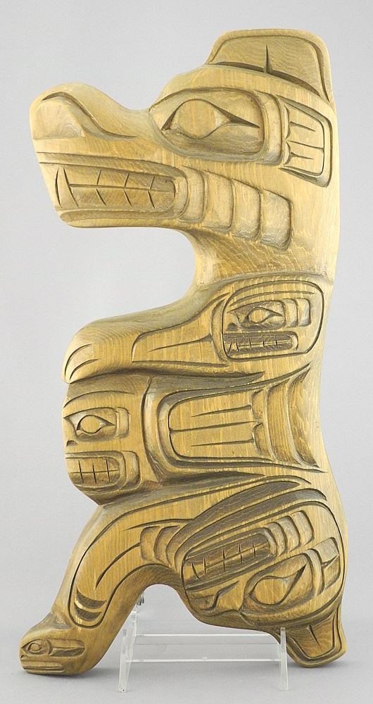 Kwagiulth Plaque signed Sampson Robertson, 14 7/8"h, "Bear Whale Man Bear".: Kwagiulth Plaque signed Sampson Robertson, 14 7/8"h, "Bear Whale Man Bear".