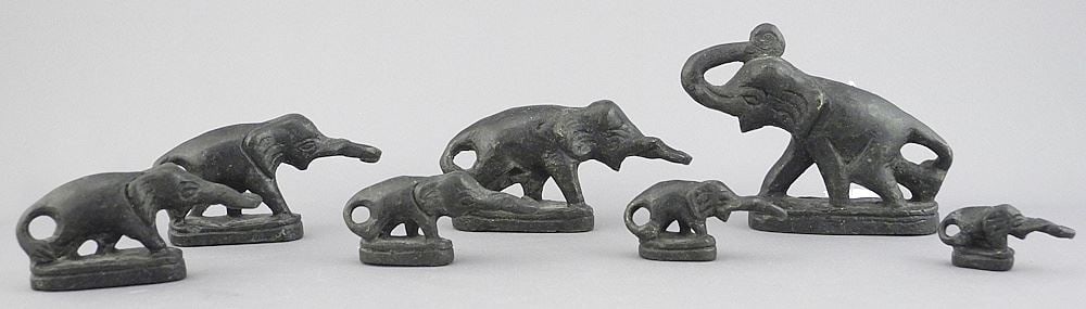 Collection of Burmese Elephant Opium Weights, 5/8 - 2 7/8"h.: Collection of Burmese Elephant Opium Weights, 5/8 - 2 7/8"h.