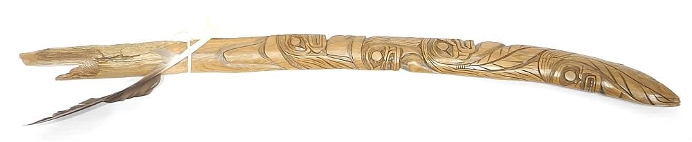 Coast Salish "Feather" Carving signed Louis Bob, 32 1/4"h, NO EXPORT.: Coast Salish "Feather" Carving signed Louis Bob, 32 1/4"h, NO EXPORT.