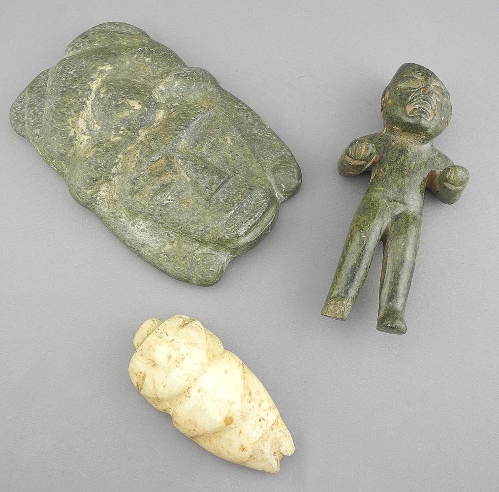 Three Pre-Columbian -Style Carved Stone Effigies, 4 - 7"h. (1 of 2)