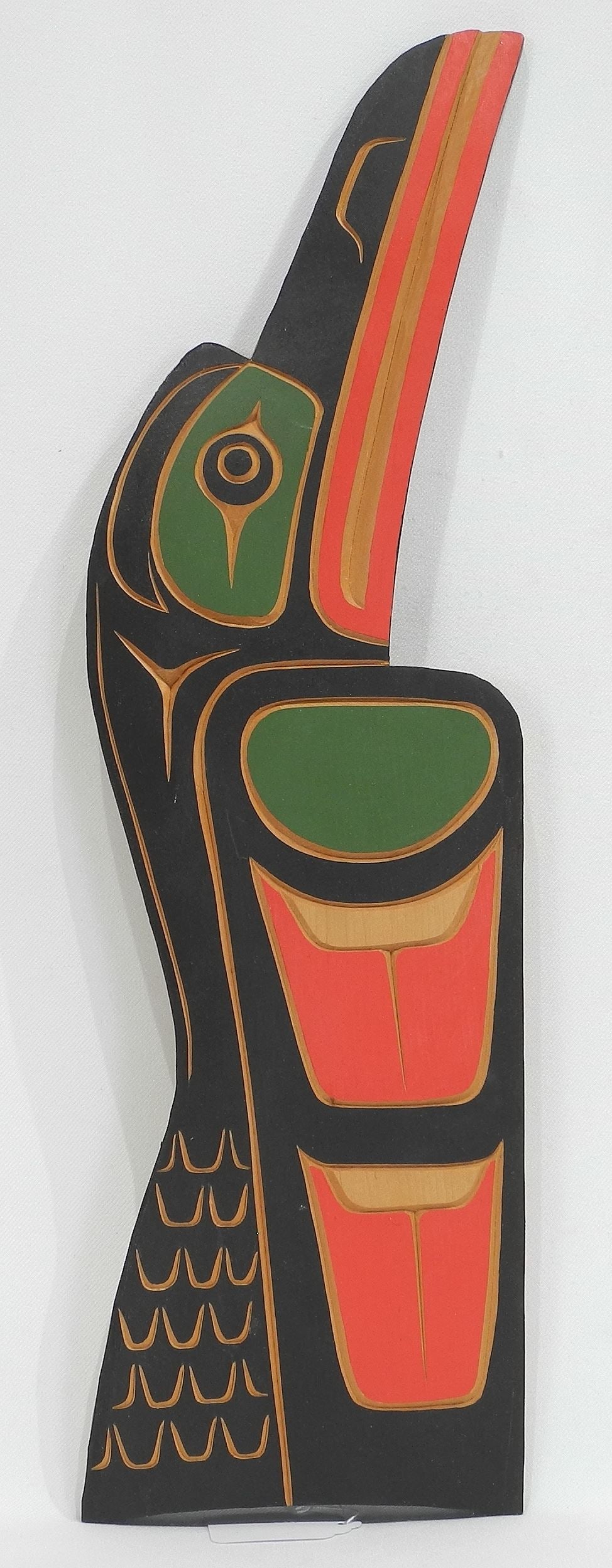 Coast Salish Plaque signed Noel Brown, 19 1/4"h, "Raven", 1999.: Coast Salish Plaque signed Noel Brown, 19 1/4"h, "Raven", 1999.