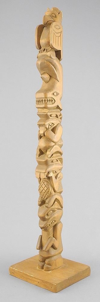 Coquitlam Model Totem Pole by Glen Joe, 16 1/2"h.: Coquitlam Model Totem Pole by Glen Joe, 16 1/2"h.