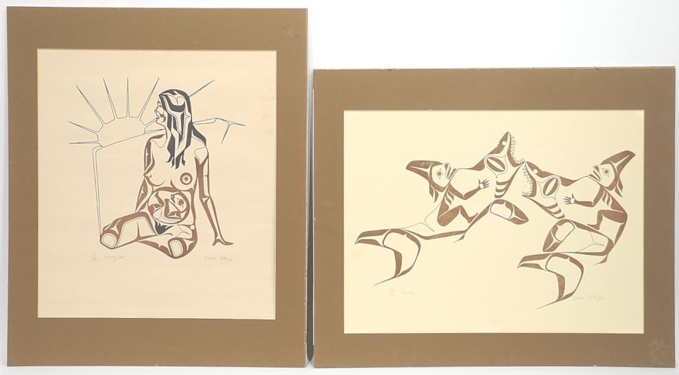 Two Northwest Coast Serigraphs signed Danny Stitt/79, Larger 17 1/2 x 15 1/2, "Frenzy" & "Risi (1 of 5)