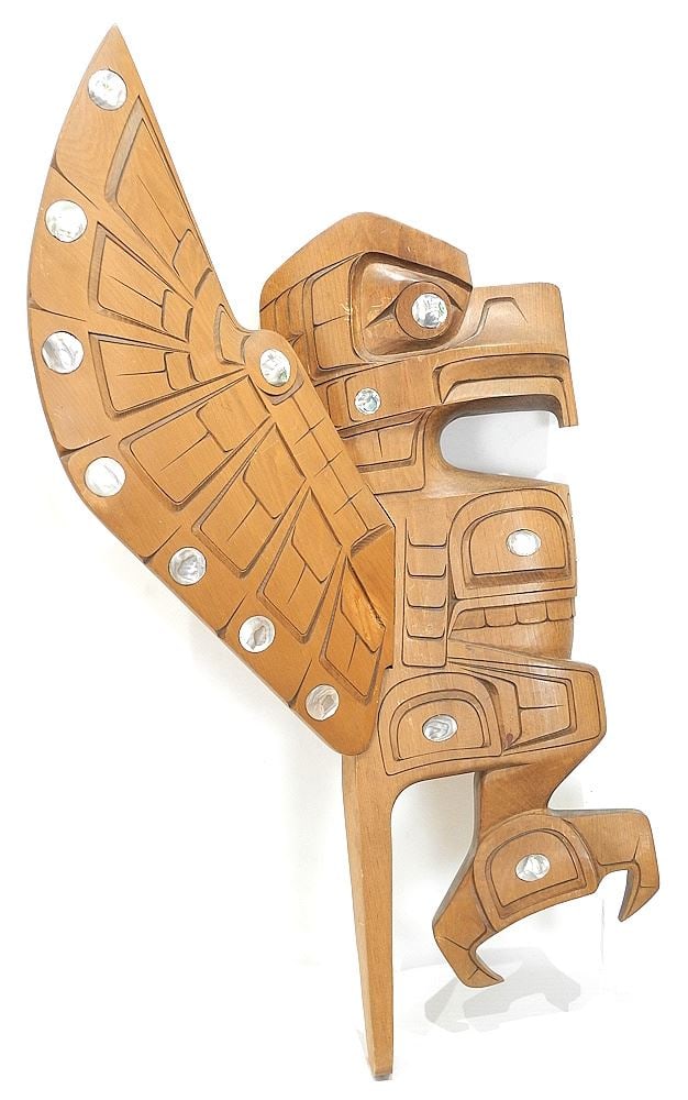 Kwagiulth Carving signed Stan Wamiss 28 1/2"h, "Eagle".: Kwagiulth Carving signed Stan Wamiss 28 1/2"h, "Eagle".