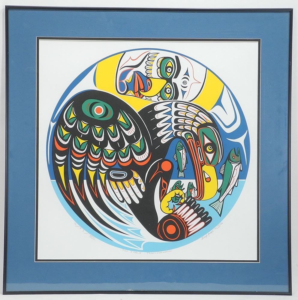 Serigraph signed Floyd Joseph'94 Tyee, 20 x 20", "Sun Eagle Transformation", A/P, I/XV (1 of 3)