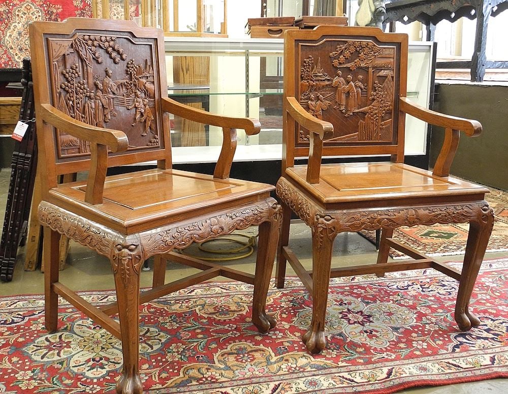 Pair of Hong Kong Armchairs, 40 1/4 "h.: Pair of Hong Kong Armchairs, 40 1/4 "h.