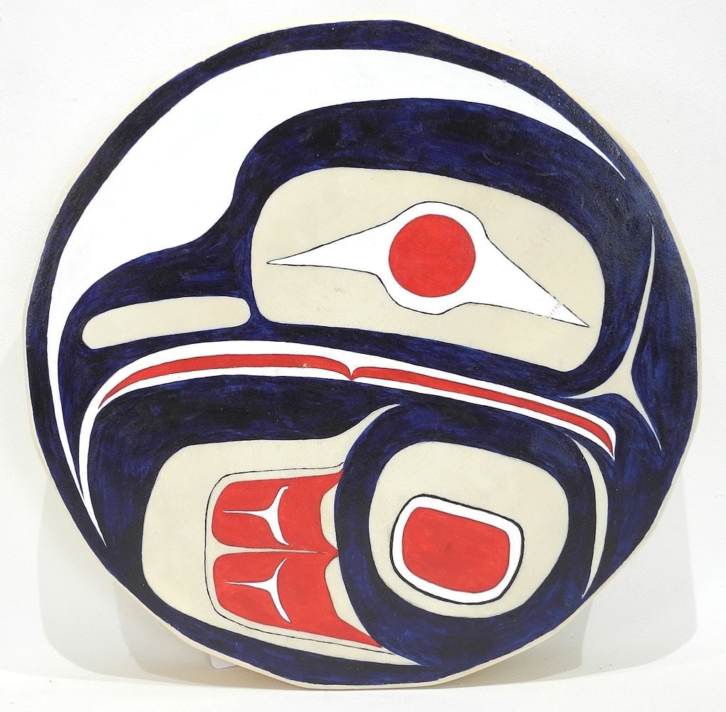 T'Souke Drum signed Virgil 2001, 2 1/2 x 13 3/8" Diameter, Eagle Design.: T'Souke Drum signed Virgil 2001, 2 1/2 x 13 3/8" Diameter, Eagle Design.
