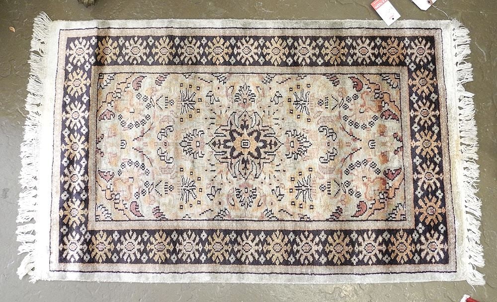 Turkish Silk & Cotton Mat, Approx. 3'8" x 2'2".: Turkish Silk & Cotton Mat, Approx. 3'8" x 2'2".