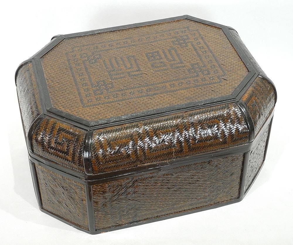 Chinese Woven Fibre Basket, 9 x 18 x 4".: Chinese Woven Fibre Basket, 9 x 18 x 4".