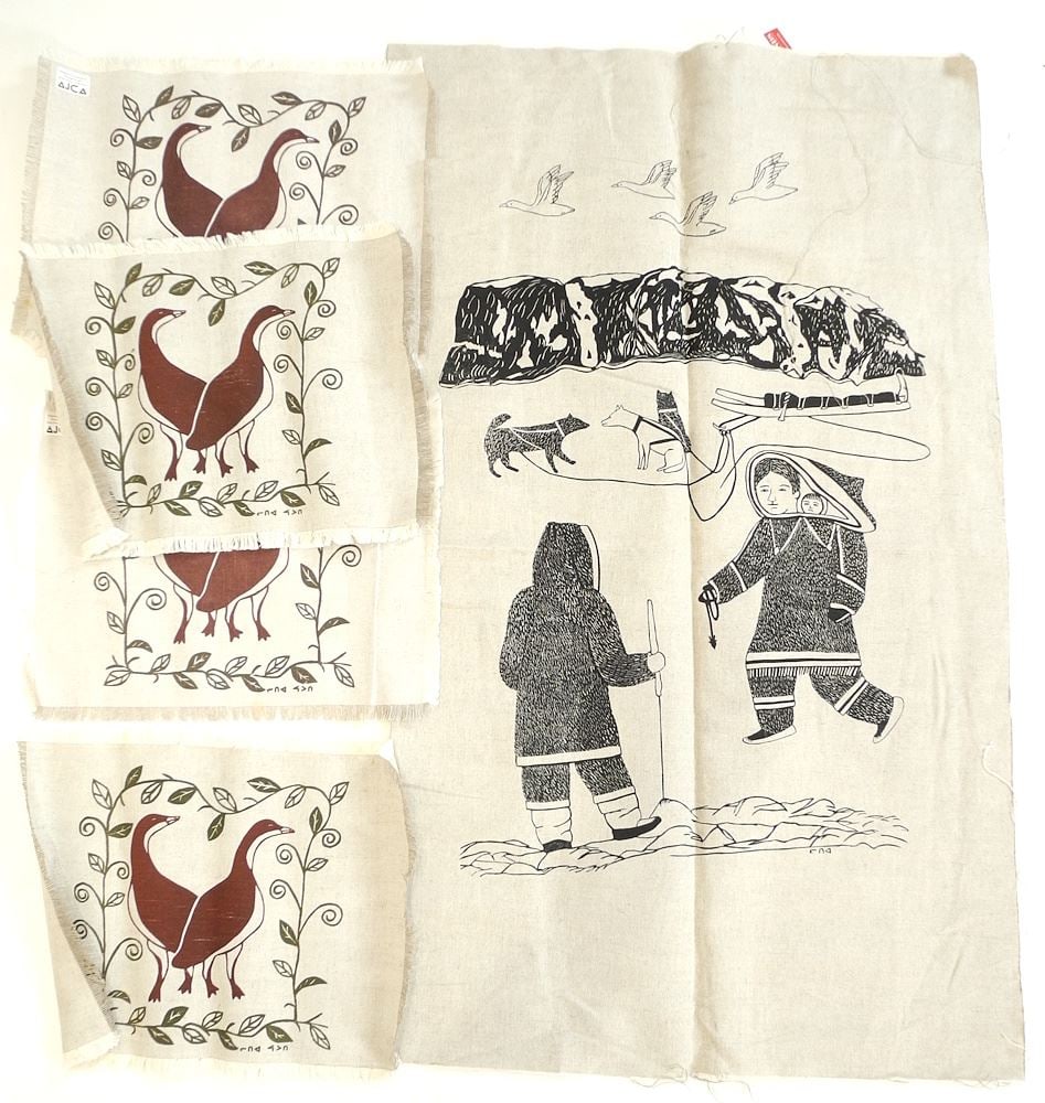 Inuit Stencils on Linen & Place Mats (42 1/2 x 24").: Inuit Stencils on Linen & Place Mats (42 1/2 x 24").