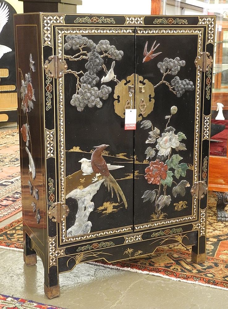 Chinese Black Lacquer & Coromandel Double Door Cabinet. (1 of 3)