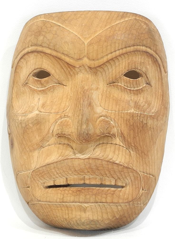 Northwest Coast Style Human Mask Signed Paul Johnny, 8 1/8".: Northwest Coast Style Human Mask Signed Paul Johnny, 8 1/8".
