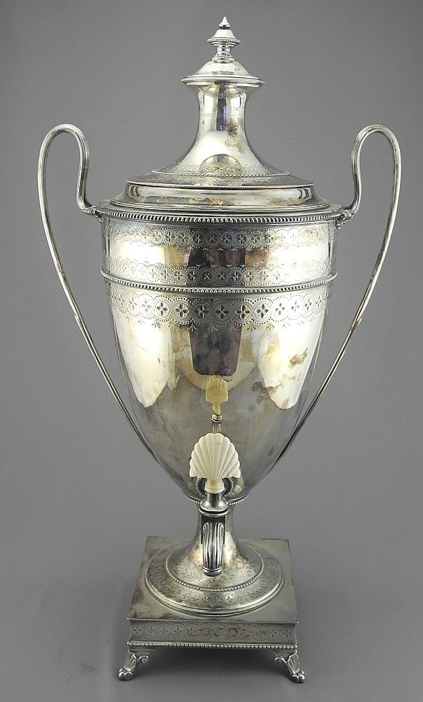 19th C. Electroplated Hot Water Urn, 22 1/4"h, NO EXPORT.: 19th C. Electroplated Hot Water Urn, 22 1/4"h, NO EXPORT.