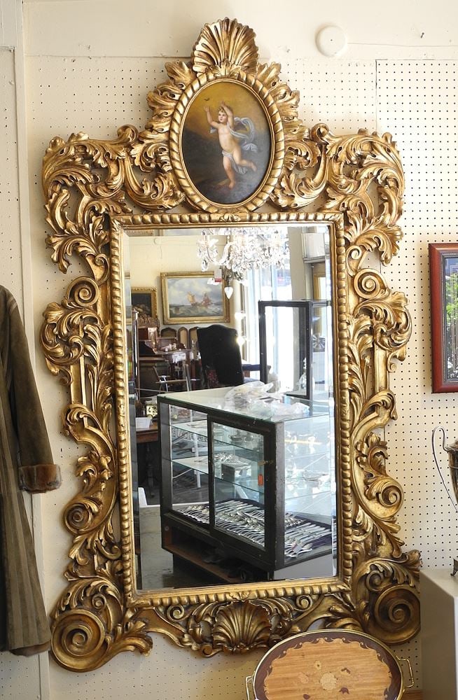 Vernis Martin-Style Gilt Mirror, 80 x 49".: Vernis Martin-Style Gilt Mirror, 80 x 49".