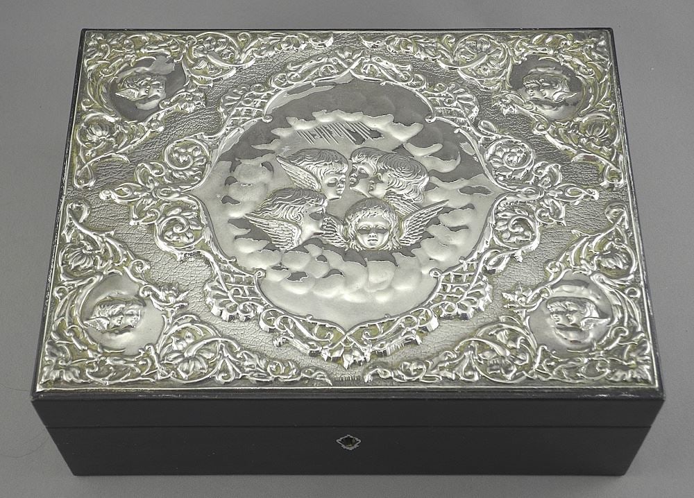 Hallmarked Silver Mounted Dressing Box: John Bull Ltd./London, 3 1/2 x 9 1/2 x 7 1/4" (1 of 4)