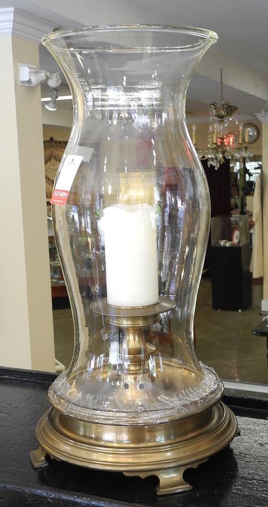 Brass & Glass Hurricane Lamp, 23 1/2 "h. (1 of 2)