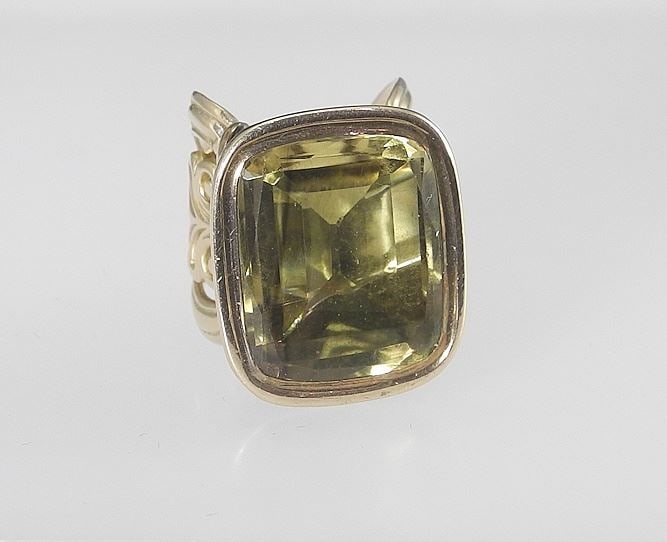 Heavy Gold Plate Etruscan Revival Topaz Ring, Size 4 1/2, 19.2g. (1 of 5)