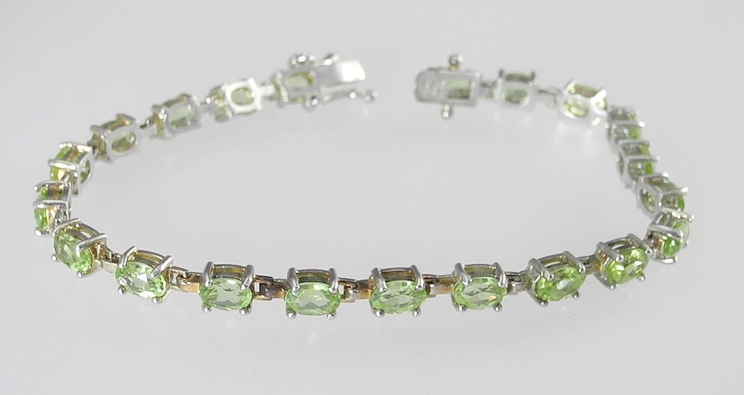 Sterling (925) Silver & Peridot Tennis Bracelet, 7 1/2"L, 11.3g. (1 of 3)