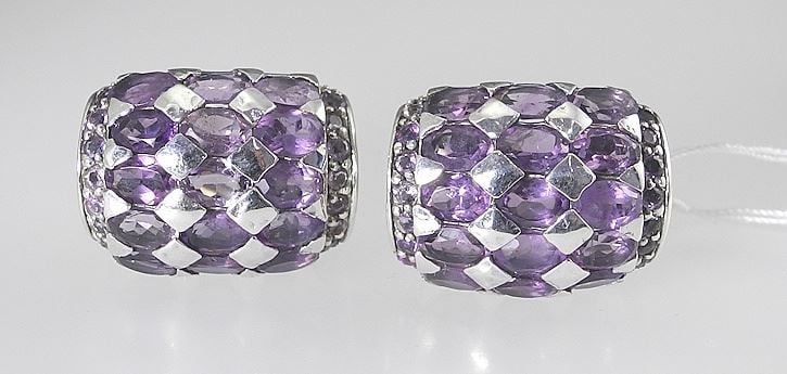 Pair of Sterling (marked 925) & Amethyst Earrings, 7/8"h, 24g. (1 of 2)