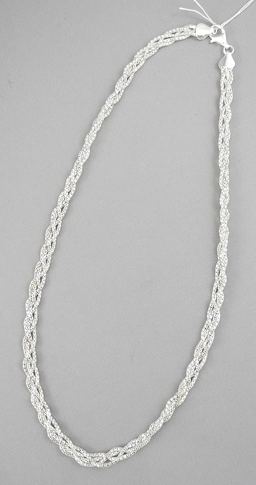 Braided Sterling (marked 925) Necklace, 17.5"L, 13.3g.: Braided Sterling (marked 925) Necklace, 17.5"L, 13.3g.