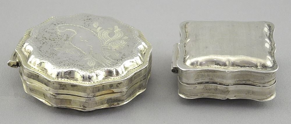 Two Silver Boxes: Dutch 2nd Standard & European, 1 1/2 & 2"w, 37g. (1 of 4)