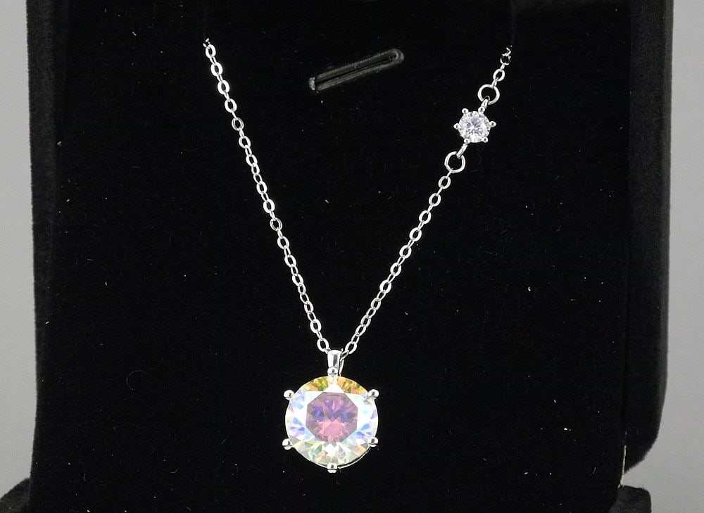 4ct Aurora Moissanite Necklace, Sterling Silver with White Gold Overlay, with COA. (1 of 3)