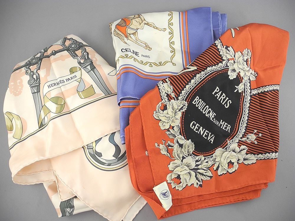 Three Silk Scarves: Hermes/Celine/ Holland America, Approximately 34 x 34". (1 of 1)