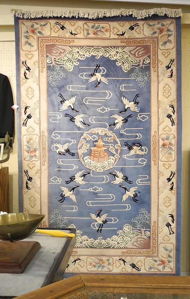 Chinese Sculpted Wool "Cranes" Carpet, 97 x 61". (1 of 3)