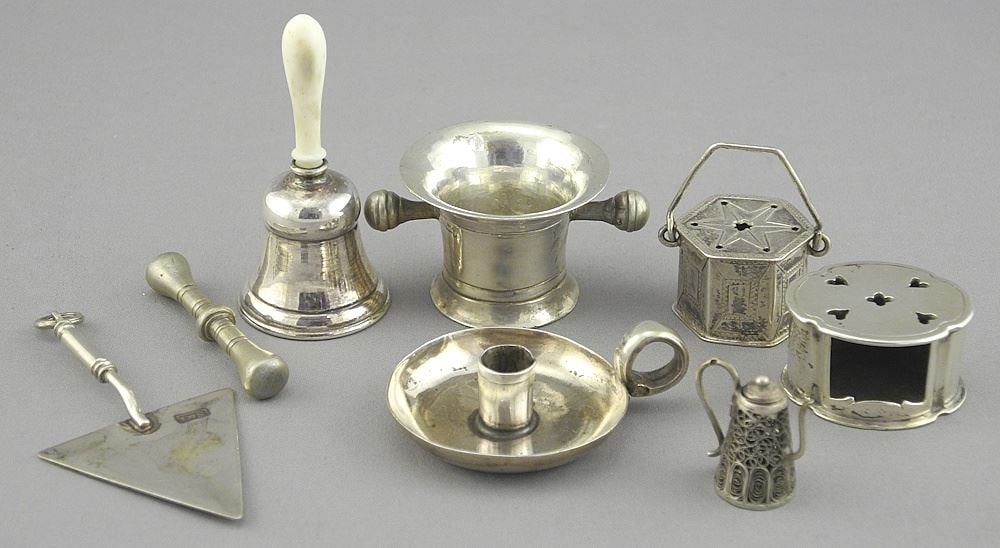 Collection of Silver Miniatures Marked Variously, Eight Pieces, TW 74g. (1 of 3)