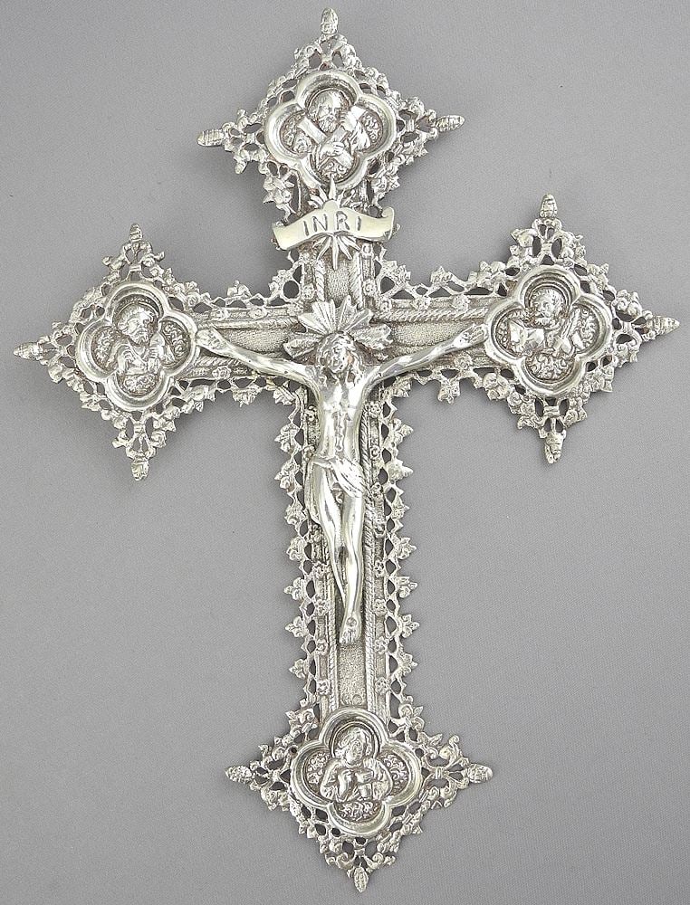Spanish .915 (marked) Silver Crucifix, 8 x 6", 130g.: Spanish .915 (marked) Silver Crucifix, 8 x 6", 130g.