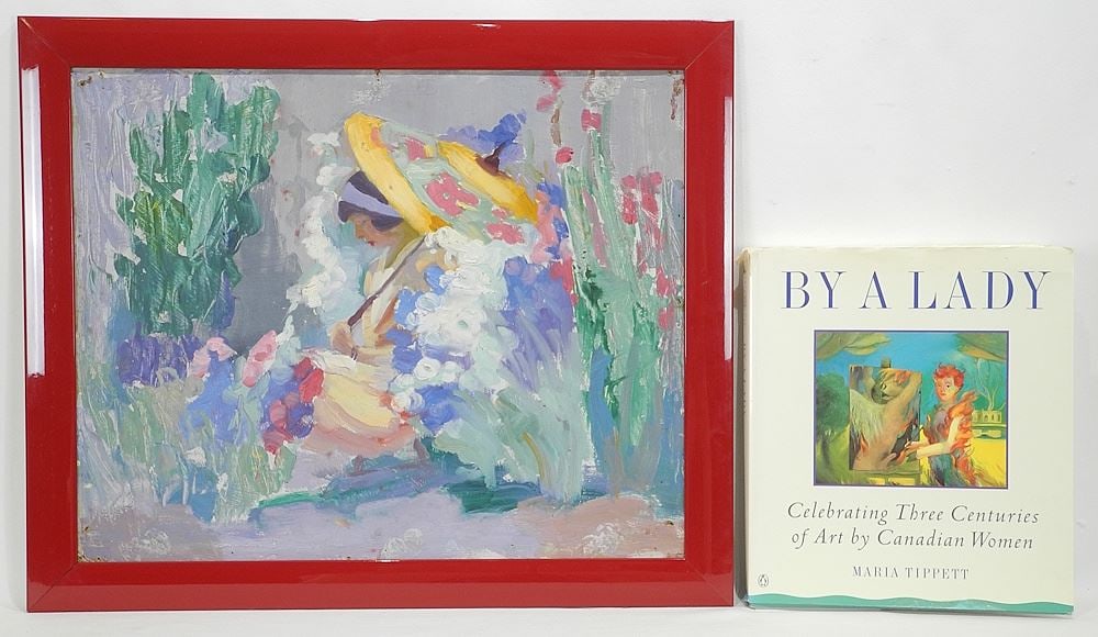 Oil on Board Attributed to Statira Frame, 16 x 19 3/4", "Girl with Parasol", C.1919, Double.. (1 of 10)