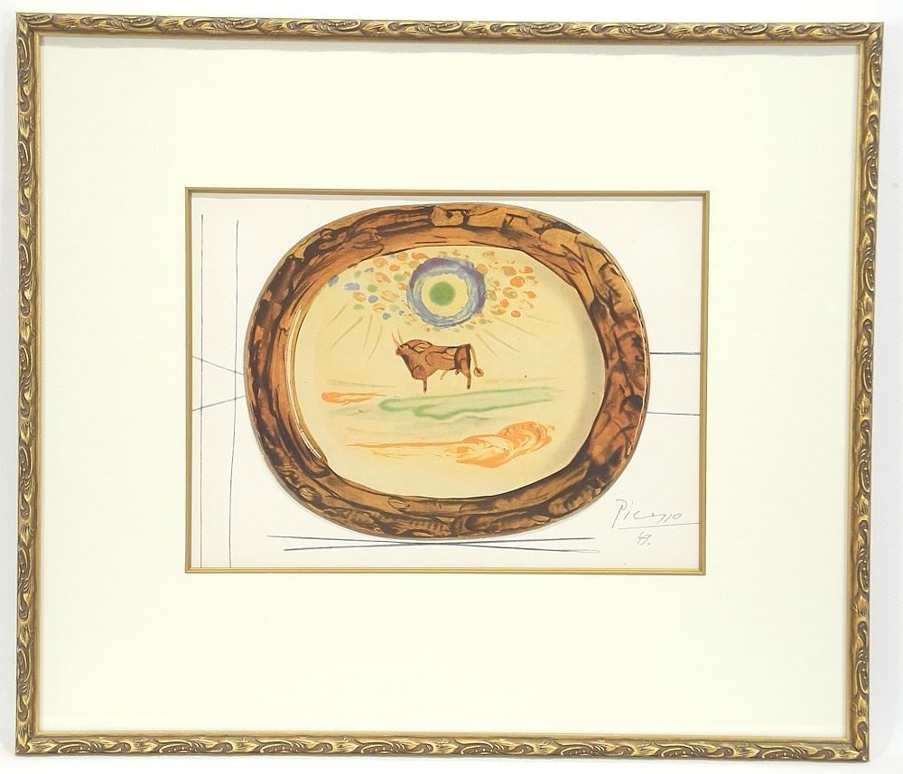 Lithograph signed Picasso'49, 10 3/8 x 14", "Toros". (1 of 8)