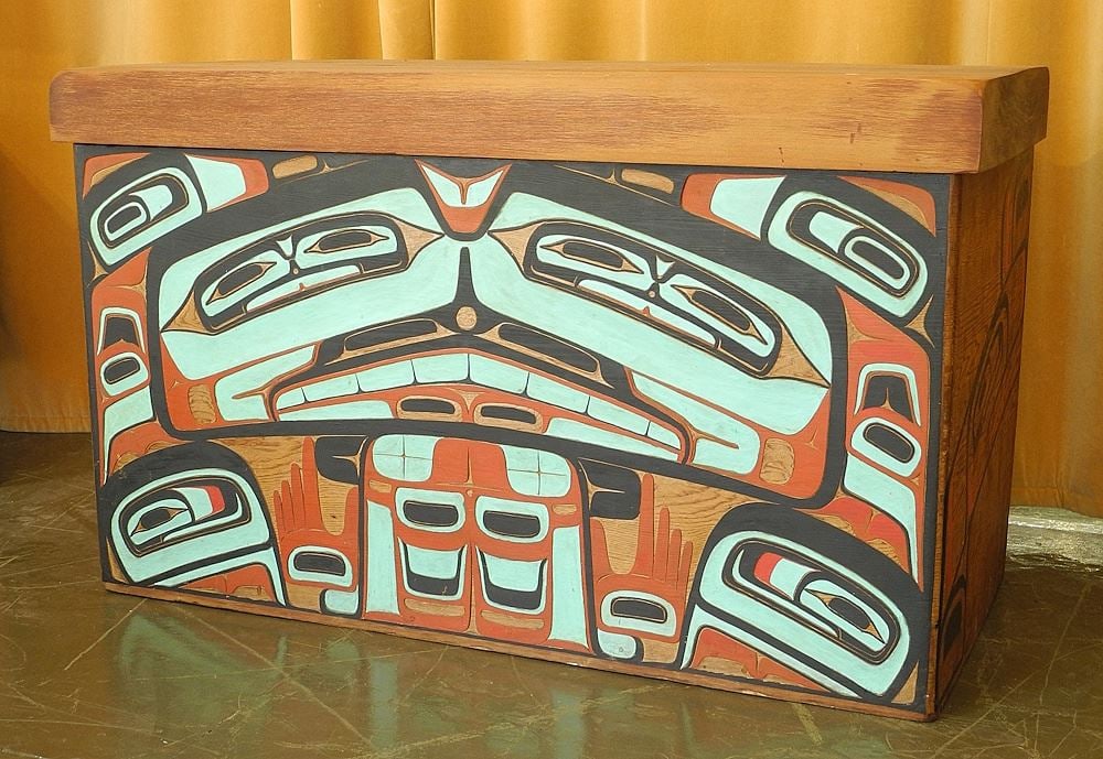 Bentwood Box by Reg Davidson, 26 1/2 x 44 1/4 x 22", "One And The Sea", C.1980 w/ COA from Artist. (1 of 11)