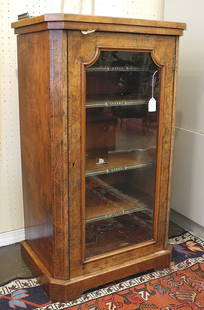 Victorian Burl Walnut Music Cabinet with Brass Gallery, 37 7/8"h.: Victorian Burl Walnut Music Cabinet with Brass Gallery, 37 7/8"h.