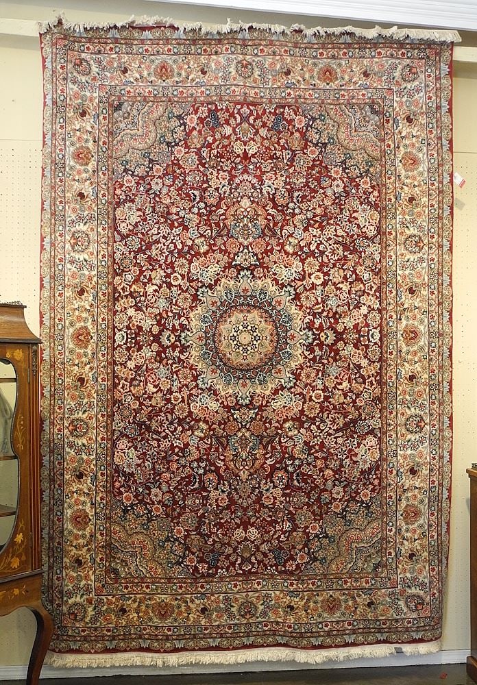 Hand Knotted Persian Carpet, Approximately 9'3" x 6' (moth spot noted/recently cleaned & t: Hand Knotted Persian Carpet, Approximately 9'3" x 6' (moth spot noted/recently cleaned & t